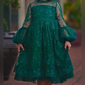 Trish Scully Formal Dress Girls sz 12 Emerald Green Lace Tulle Ball Gown NWT